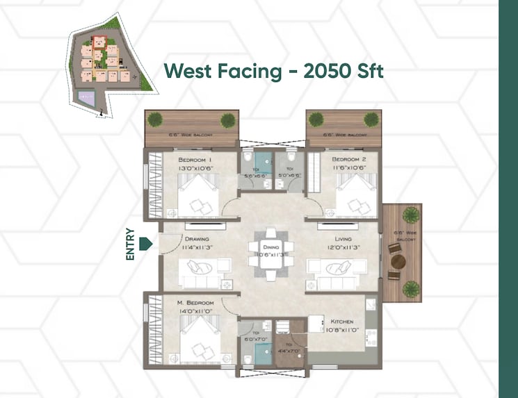 Floor Plan, velmala 3 Bedroom 1820 Sq.Ft. Apartment In Velmala Hyderabad 7596521