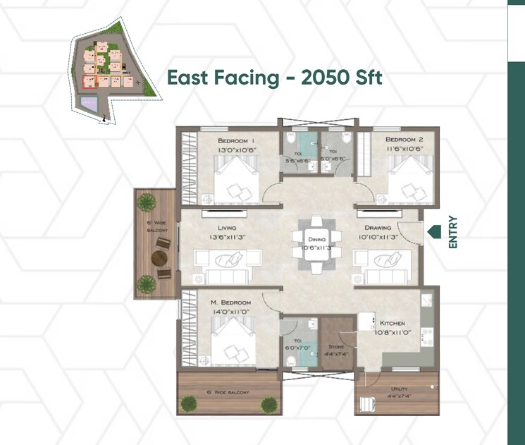 Floor Plan, velmala 3 Bedroom 1820 Sq.Ft. Apartment In Velmala Hyderabad 7596521