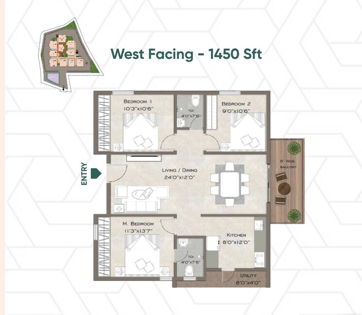 Floor Plan, velmala 3 Bedroom 1820 Sq.Ft. Apartment In Velmala Hyderabad 7596521