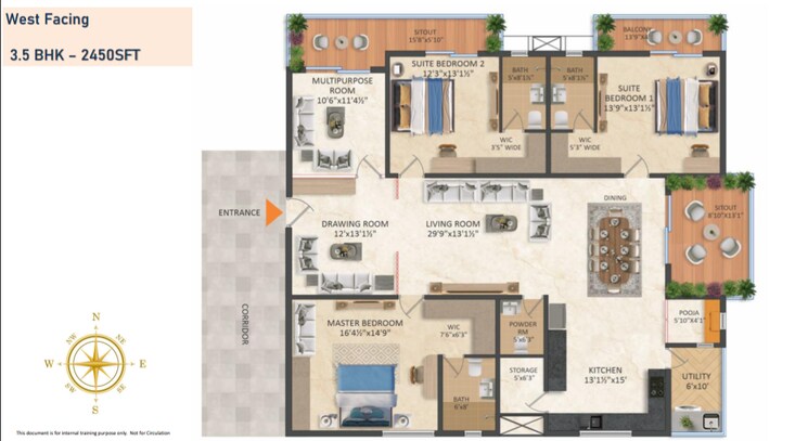 Floor Plan, kukatpally 3.5 Bedroom 2450 Sq.Ft. Apartment In Kukatpally Hyderabad 7598008