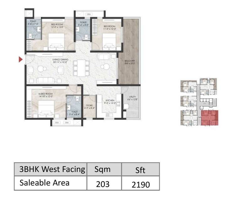 Floor Plan, namishree-vrindavan 3 Bedroom 2190 Sq.Ft. Apartment In Kondapur Hyderabad 7598348