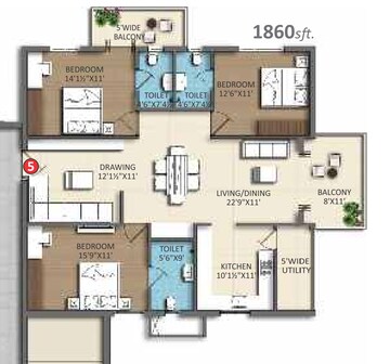 Floor Plan in 3 BHK Apartment at Divine Space Osman Nagar, Osman Nagar – for Sale
