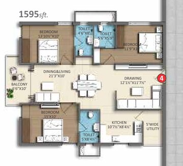 Floor Plan in 3 BHK Apartment at Divine Space Osman Nagar, Osman Nagar – for Sale