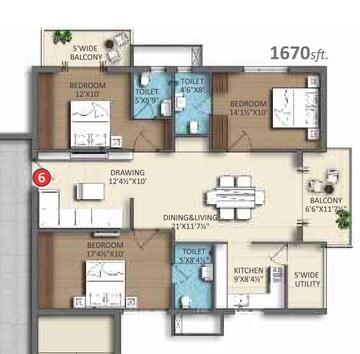 Floor Plan in 3 BHK Apartment at Divine Space Osman Nagar, Osman Nagar – for Sale