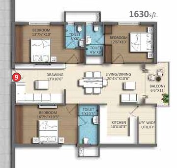 Floor Plan in 3 BHK Apartment at Divine Space Osman Nagar, Osman Nagar – for Sale