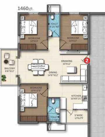 Floor Plan in 2.5 BHK Apartment at Divine Space Osman Nagar, Osman Nagar – for Sale
