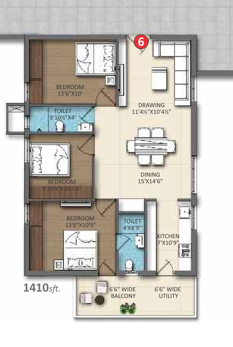Floor Plan, divine-space-osman-nagar 2.5 Bedroom 1410 Sq.Ft. Apartment In Osman Nagar Hyderabad 7599562