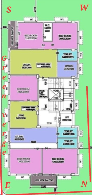 Floor Plan in 3 BHK Apartment at New Town Action Area 1 – for Sale