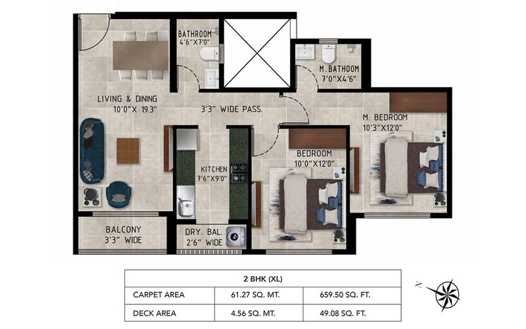 Floor Plan, ajmera-crosstown-one 2 Bedroom 710 Sq.Ft. Apartment In Kalyan West Thane 7606626
