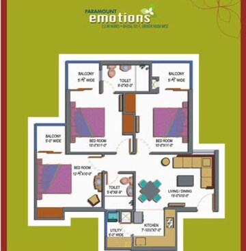Floor Plan in 2 BHK Apartment at Paramount Emotions, Sector 1 Greater Noida – for Sale