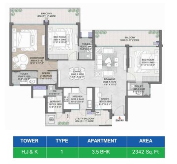 Floor Plan in 3.5 BHK Apartment at M3M Mansion, Sector 113 – for Sale