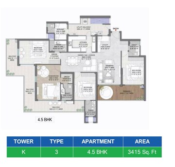 Floor Plan in 4 BHK Apartment at M3M Mansion, Sector 113 – for Sale