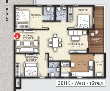 Floor Plan in 3 BHK Apartment at Canny Forest Edge, Bachupally – for Sale