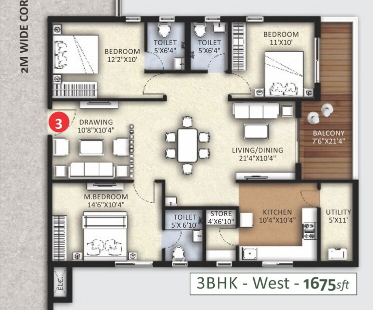Floor Plan, canny-forest-edge 3 Bedroom 1675 Sq.Ft. Apartment In Bachupally Hyderabad 7613711