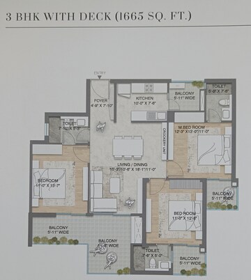 Floor Plan in 3 BHK Apartment at M3M Crown, Sector 111 – for Sale