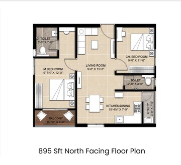 Floor Plan in 2 BHK Apartment at Shivantha Gardenia, Isnapur – for Sale