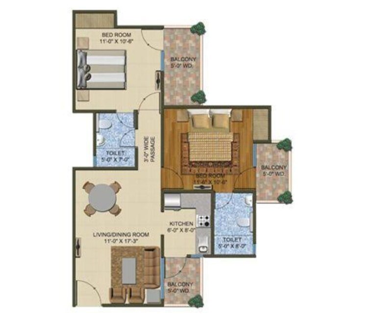 Floor Plan, supertech-the-romano 2 Bedroom 1020 Sq.Ft. Apartment In Sector 118 Noida 7616917