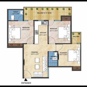 Floor Plan in 3 BHK Apartment at Adore Happy Homes Pride, Sector 76 – for Sale