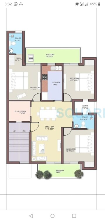 Floor Plan in 3 BHK Apartment at BPTP Princess Park, Sector 86 – for Sale