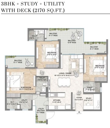 Floor Plan in 3.5 BHK Apartment at M3M Crown, Sector 111 – for Sale