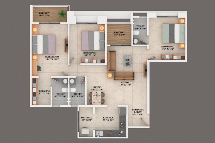 Floor Plan, anshul-casa 3 Bedroom 1163 Sq.Ft. Apartment In Wakad Pune 7641257