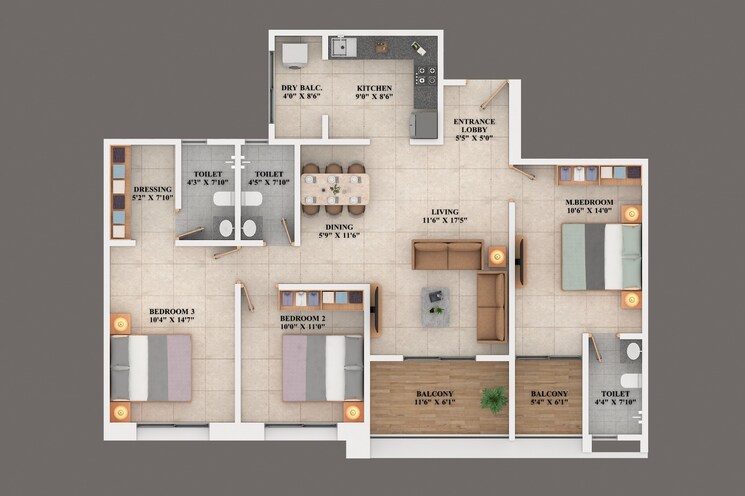 Floor Plan, anshul-casa 3 Bedroom 1163 Sq.Ft. Apartment In Wakad Pune 7641257