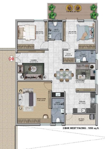 Floor Plan in 3 BHK Apartment at Kukatpally – for Sale