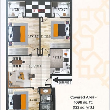 Floor Plan in 3 BHK Apartment at Kharar Mohali Road – for Sale