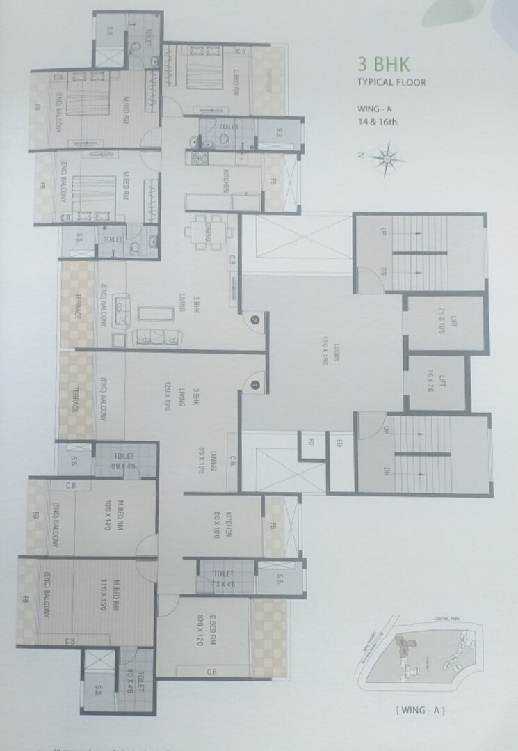 Floor Plan, balaji-delta-central 3 Bedroom 1825 Sq.Ft. Apartment In Kharghar Navi Mumbai 7645009
