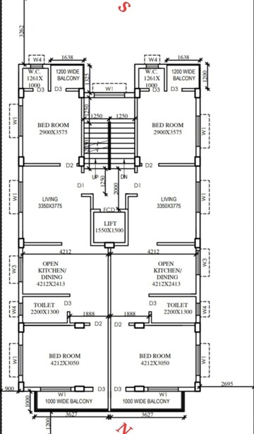 Floor Plan in 2 BHK Apartment at New Town Action Area 1 – for Sale