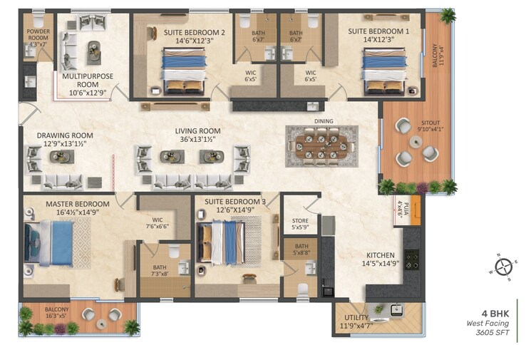 Floor Plan, srias-iwa 4 Bedroom 3605 Sq.Ft. Apartment In Nanakramguda Hyderabad 7651920