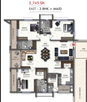 Floor Plan in 3.5 BHK Apartment at Western Springs, Puppalaguda – for Sale