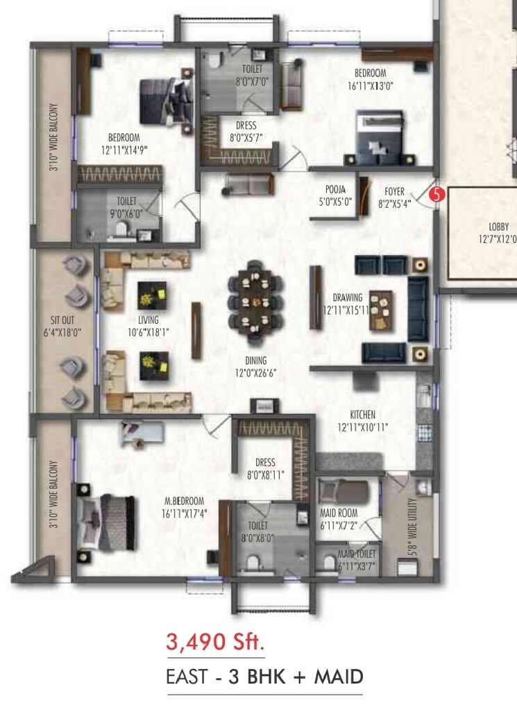Floor Plan, western-springs 3.5 Bedroom 3490 Sq.Ft. Apartment In Puppalaguda Hyderabad 7653117
