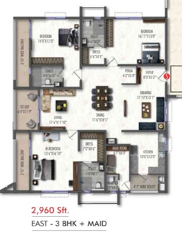 Floor Plan in 3.5 BHK Apartment at Western Springs, Puppalaguda – for Sale