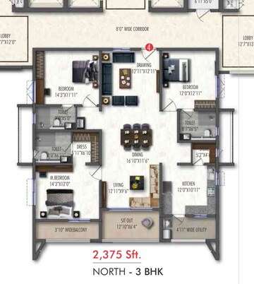 Floor Plan in 3 BHK Apartment at Western Springs, Puppalaguda – for Sale