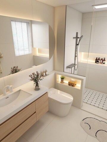 Bathroom in 3 BHK Apartment at Blackplinth The Shivram CHS, Mulund West – for Sale