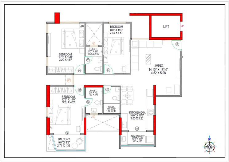 Floor Plan, rambag-apartment 3 Bedroom 1483 Sq.Ft. Apartment In Kothrud Pune 7659016