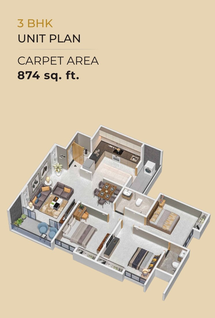 Floor Plan, dolphin-palms 3 Bedroom 874 Sq.Ft. Apartment In Ravet Pune 7661980