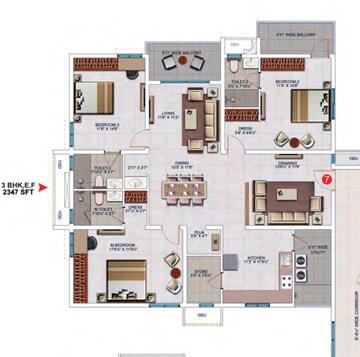 Floor Plan in 3 BHK Apartment at My Home Akrida, Tellapur – for Sale