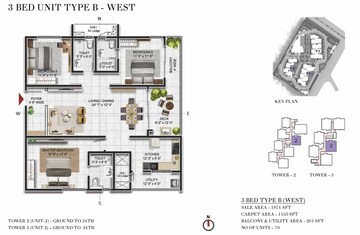 Floor Plan in 3 BHK Apartment at Prestige Beverly Hills, Kokapet – for Sale