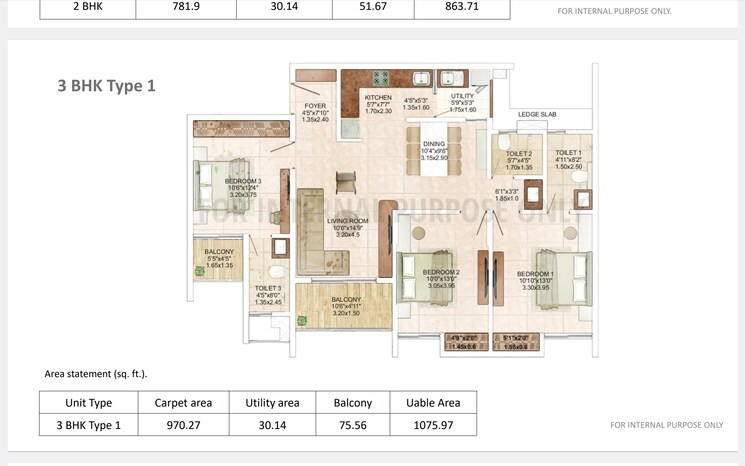 Floor Plan, rohan-saroha 2 Bedroom 830 Sq.Ft. Apartment In Bhugaon Pune 7681685