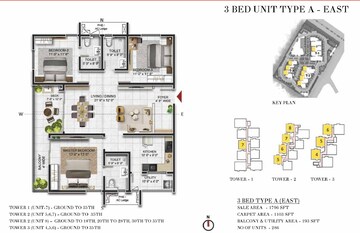 Floor Plan in 3 BHK Apartment at Prestige Beverly Hills, Kokapet – for Sale