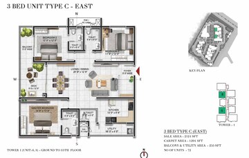 Floor Plan in 3 BHK Apartment at Prestige Beverly Hills, Kokapet – for Sale