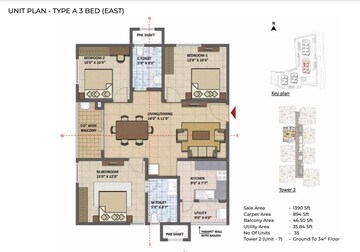 Floor Plan in 3 BHK Apartment at Prestige Tranquil, Kokapet – for Sale