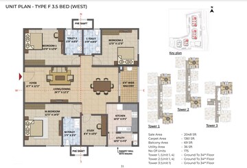 Floor Plan in 3.5 BHK Apartment at Prestige Tranquil, Kokapet – for Sale