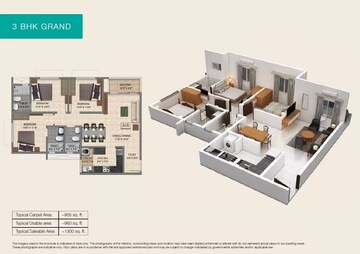 Floor Plan in 3 BHK Apartment at Provident Park Square, Kanakapura Road – for Sale