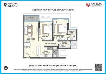 Floor Plan in 2 BHK Apartment at Raheja Exotica Cyprus, Madh – for Sale