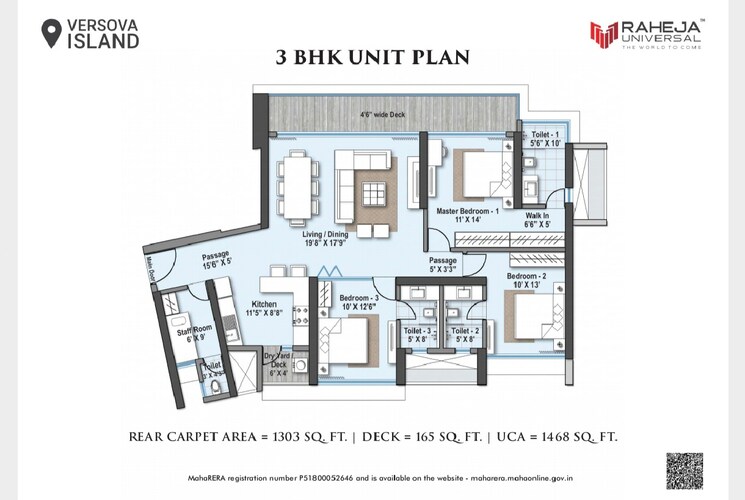 Floor Plan, raheja-exotica-cyprus 3 Bedroom 1468 Sq.Ft. Apartment In Madh Mumbai 7698800