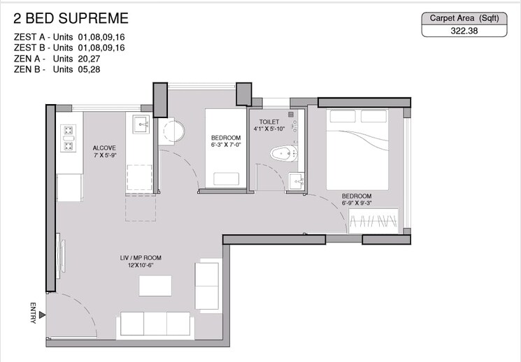 Floor Plan, lnt-centrona 2 Bedroom 322 Sq.Ft. Apartment In Ghatkopar East Mumbai 7699842