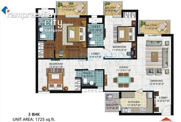 Floor Plan in 3 BHK Apartment at Ramprastha Skyz, Sector 37d – for Sale